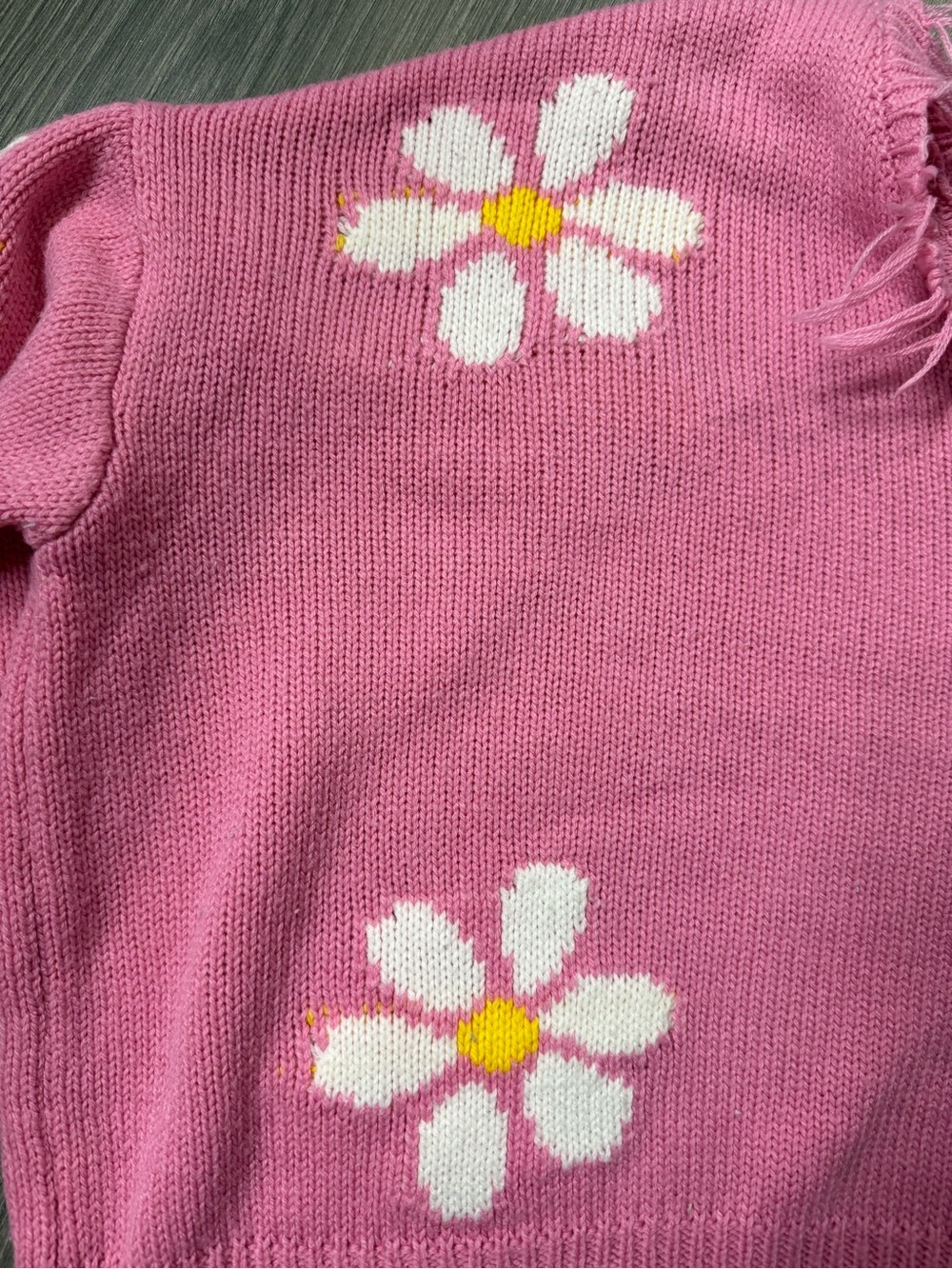 Just Polly Pink Daisy Distressed Fringe Crop Sweater M Y2K Floral Knit Grunge - Picture 10 of 13